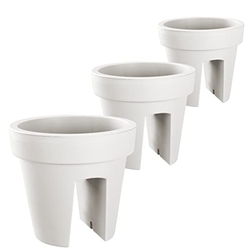 ARTECSIS Blumenkasten Balkon 3er Set Rund 24,5 cm Weiß, Geländertopf,...