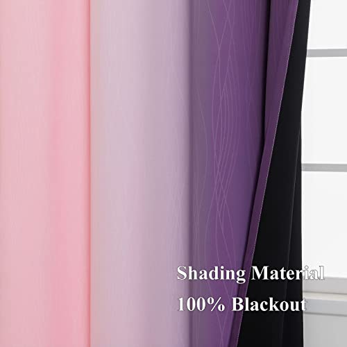 Estelar Textiler Ombre Pink and Purple Blackout Curtains 72 Inch Length 2 Panels, Full Light Blocking Curtains for Bedroom, Grommet Thermal Insulated Gradient Drapes for Living Room, 42x72 Inch