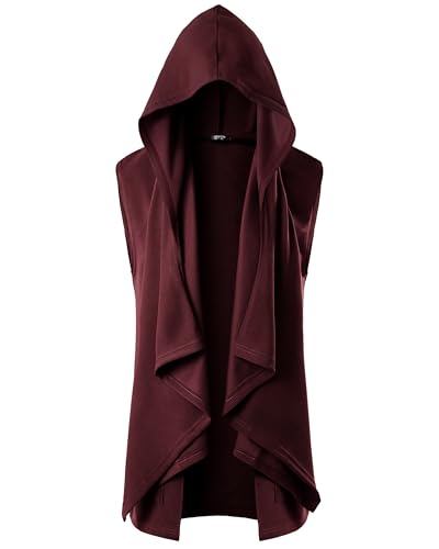 GIVON Mens Sleeveless Ruffle Shawl Collar Cardigan Lightweight Long Hooded Vest Sweater2