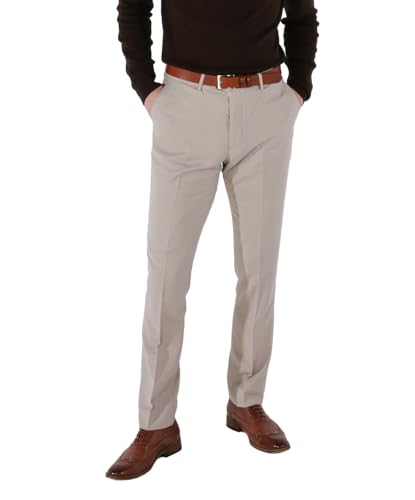 Image of SIRRI Men’s Slim Fit Stone Beige Wedding Business Suit Trousers, Formal Set Sold Separately Waist 36