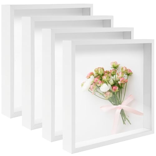 4 Pack 12x12 Shadow Box Frame Display Cases 3D Wood Deep Shadow Boxes