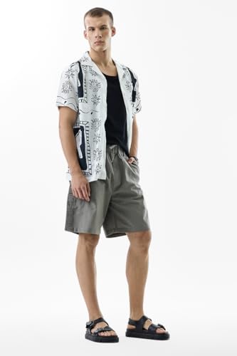 Image of SNITCH Men Casual Shorts | Regular Fit Mid Rise Solid Pattern | 100% Cotton Smooth Texture with Drawstring Closure & Elastic Waistband for Summer & Club Wear