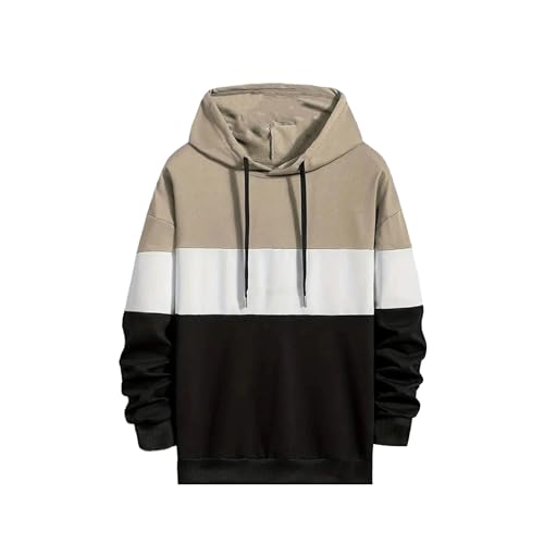 Men's Color Block Hoodie Casual Pullover Sweatshirt Printed Hooded Shirt Streetwear Fashion Long Sleeve Top