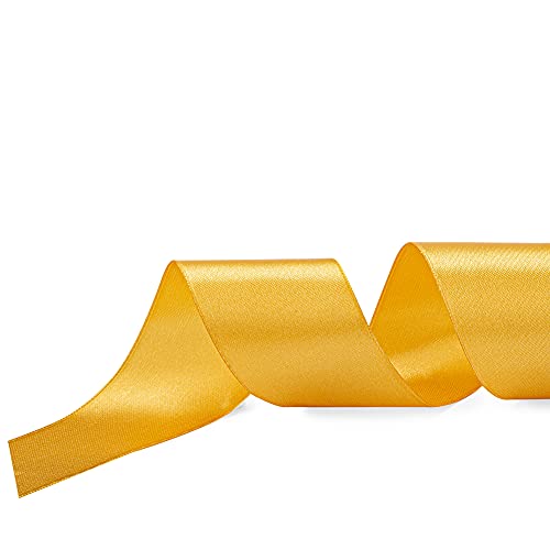 Image of Solid Color Double Faced Yellow Gold Satin Ribbon 7 /8 inch X 25 Yards, Ribbons Perfect for Crafts, Wedding Decor, Bow Making, Sewing, Gift Package Wrapping and More