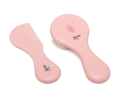 Kiokids | Set Pettine Rosa 2 Pezzi | Pennello Extra Soft con Setole Naturali | Impugnatura ergonomica | Ideale per la pelle e i capelli delicati dei bambini | Perfetto per il corredino
