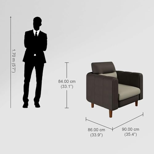 Image of GODREJ INTERIO Sofa Smuff V2 1 Seater Fabric Sofa for Living Room, 3-Years Warranty, Solid Wood, Beige and Brown