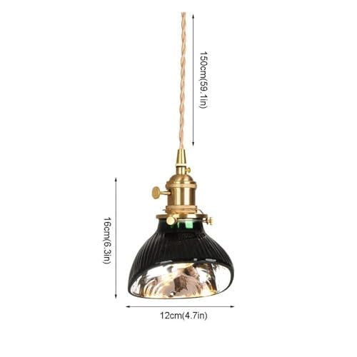 Suspension laiton E27 design vintage et verre teinté vert - 2