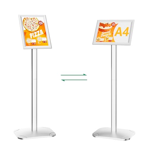 VOCON Infoständer DIN A4 Plakatständer mit stabiler Basis Kundenstopper Präsentationsständer A4 Werbeständer mit Drehbarem Display und Einfachem Inhaltswechsel (Silber).