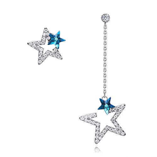 Boucles d'oreilles argent 925 femme avec cristaux pendantes goutte étoile