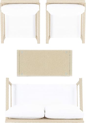 Image of Amazon Brand - Solimo Zeno Outdoor Sofa Set || Balcony Sofa || Patio Furniture Sets || Indoor Sofa|| Wicker Rattan Garden Sofa Set with Cushion and Center Table, 4 Seater (White-Beige)