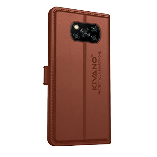 Image of KIVANO Xiaomi Poco X3 / Poco X3 Pro Flip Cover | Leather Finish | Inside Pockets & Inbuilt Stand | Shockproof Wallet Style Magnetic Closure Back Cover Case