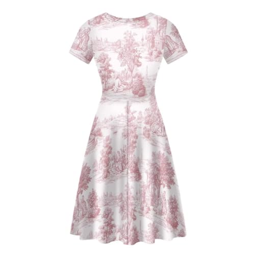 Image of POLERO Sunflower Dress for Women Floral Summer Dresses Short Sleeve Casual Sundresses Midi Dresses