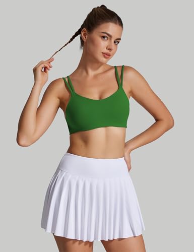Image of Yoga Sports Workout Bras for Women Seamless Molded Cup Spaghetti Double Strap Bra Wirefree Scoop Neck Tank Top Bras
