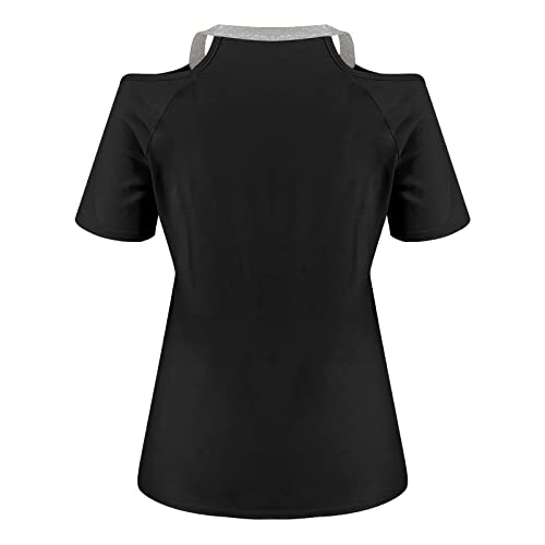 Tops for Women Fall Summer Short Sleeve Cold Shoulder Vneck Backless Halter Tops Shirt Blouses Women 2025 UT4