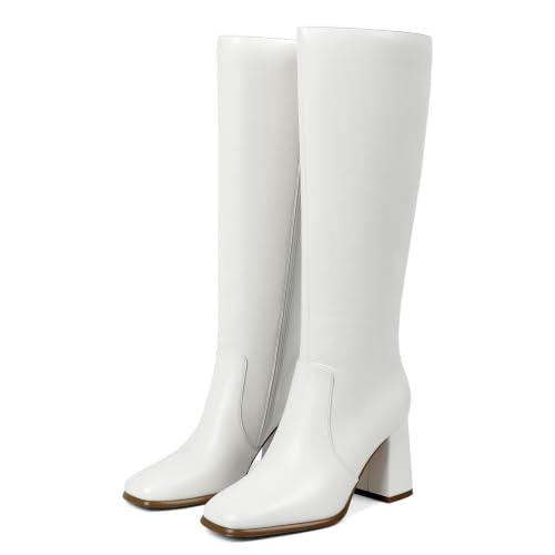 Image of Modatope Knee High Boots Women Square Toe Chunky Heel Fashion Tall Boots | Block Heel Gogo Boots with Side Zipper,Fashion Heeled Fall Winter Boots,Long Dressy Boots for Women
