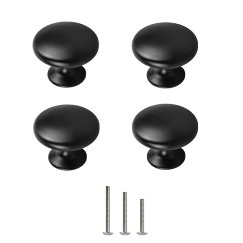ShipeeKin 4X Matt Black Cabinet Hardware Round Mushroom Knob Drawer Handles 30mm for Kitchen Cupboard Furniture Chest Door Dresser Bathroom