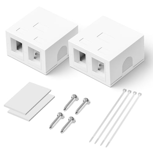 2-Port Keystone Jack Aufputzdose für STP Cat7/Cat6A RJ45 Keystone Jack, rj45 Aufputzdose für UTP Cat6/Cat5e/Cat5 RJ45 Keystone Jack Weiß, 2-Pack