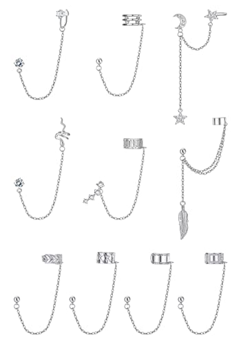 ADRAMATA Boucles d'Oreilles Chaîne Femme Argent - Manchette Chaîne Serpent Plume Oreille Helix Cartilage pour Femmes