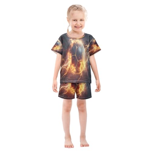senya Short Sleeve Pajamas Sets Summer Cotton Sleepwear Soccer Ball Lighting Fire3