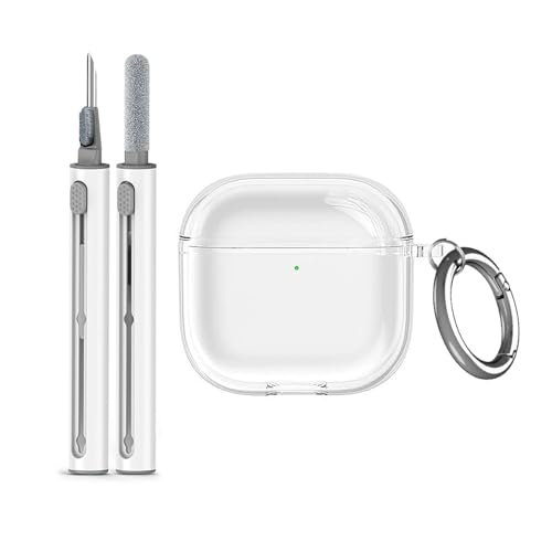 for AirPods 4th Generation Case Cover 2024 Military Grade Shockproof Soft TPU Highly Transparent Anti Yellowing Clear White Case with Cleaning Kit and Cute Round Buckle Protective Cover