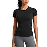 CRZ YOGA Seamless Workout Tops for Women Hip Length - Athletic Running Gym Yoga Short Sleeve Shirts Breathable Crewneck Tees