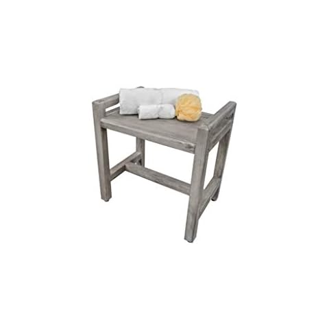 CostalVogue Teak Shower Bench Eleganto Wooden Seat Spa Shower Stool with LiftAide Arms in Antique Grey Finish – 20 inches Long Cover