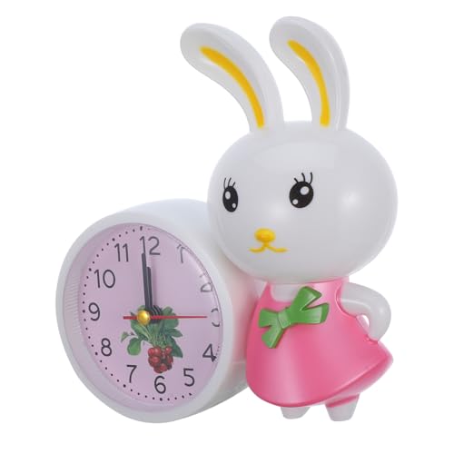 TOYANDONA 可愛いウサギデザイン 用アラームクロック 静音無音丸型デスク時計 ベッドサイドや寝室になコンパクトなカートゥーン置き時計 に