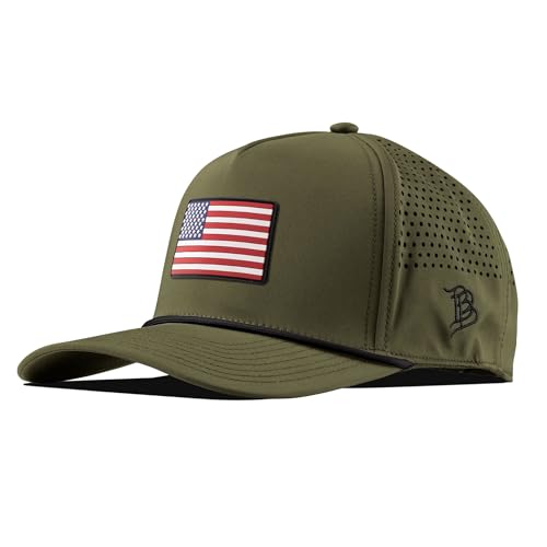 Branded Bills Old Glory PVC Curved 5 Panel Rope Hat, Fits 7-7 7/8, Adjustable Snapback