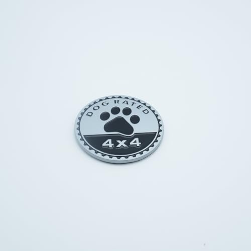 Image of 1x Metal Dog Rated 4x4 4 x 4 Round Emblem Automotive Badge 3D Car Badges Emblems Decals Stickers (Silver Black)