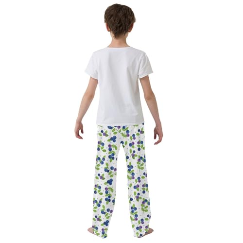 ZZXXB Bluebery and Leaves Boys Long Pants Soft Trousers Elastic Waist Kids Lounge Bottoms with Pockets S-XL3
