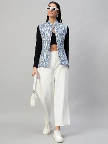 Image of Ravaiyaa - Attitude is everything Women's Floral Printed Reversible Quilted Jacket Coat Blazer Jacket Sleeve Less Waistcoat
