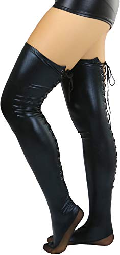 ToBeInStyle Women's Shiny Leather Like Wet Look Lace Up Thigh High4
