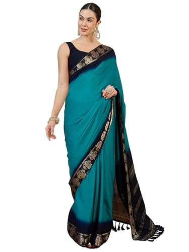 Image of AKHILAM Women's Mysore Silk Kanjivaram Pure Soft Ombre Print Saree With Unstitched Blouse Piece (73ALEKHA7301 NV Parent)