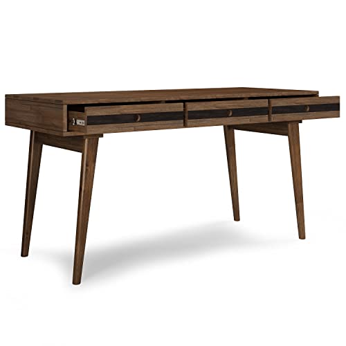 Image of SIMPLIHOME Clarkson SOLID ACACIA WOOD Contemporary 60 Inch Wide Desk in Rustic Natural Aged Brown, For the Office Desk, Writing Table, Workstation and Study Table