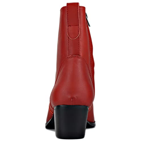 OSSTONE Dress Boot for Men Leather Chelsea Boots Calfskin Casual Heel Shoes Zipper-up OS-JY048-Red-R3