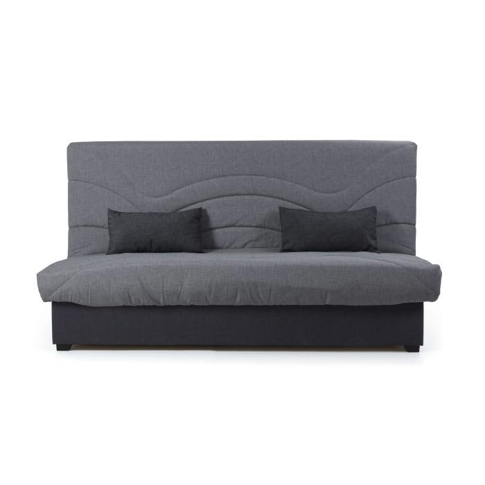 Home Heavenly® Sofá Cama Tedgi Clic Clac con Arcón – Sofá Convertible en Cama con Almacenaje, Colchón Espuma D20 y Apertura Fácil, Color Gris, 193 x 74 x 105 cm