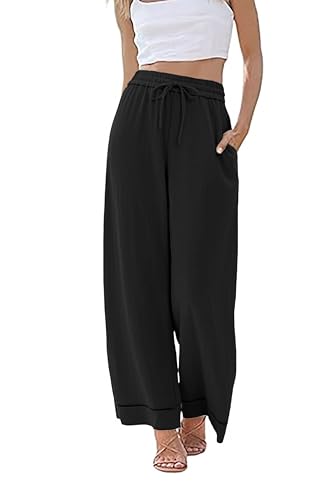 Image of KICZOY Women Flowy Pants Drawstring Waist Wide Leg Palazzo Beach Pants Loose Fit with Pockets