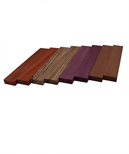 Imported Exotic Hardwood Variety Pack - Padauk, Zebrawood, Purpleheart, and Merbau (3/4" x 2" x 18" (8 Pcs))