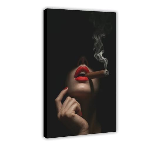 Poster sur toile cigare lèvres rouges décoration murale chambre 50x76