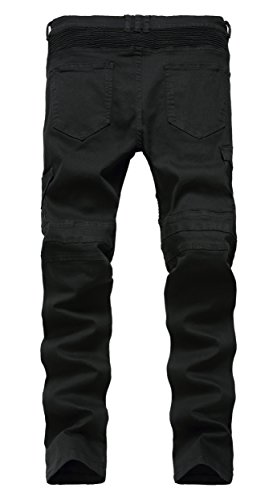 Qazel Vorrlon Men's Biker Moto Distressed Destroyed Fashion Skinny Fit Jeans W40,Black