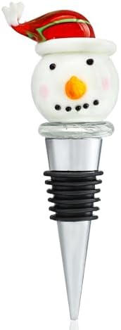 Glass Snowman Wine Bottle Stopper 4inch Handmade Glass Stoppers For Winter,Christmas,Holiday Gift - Wine Corker/Sealer