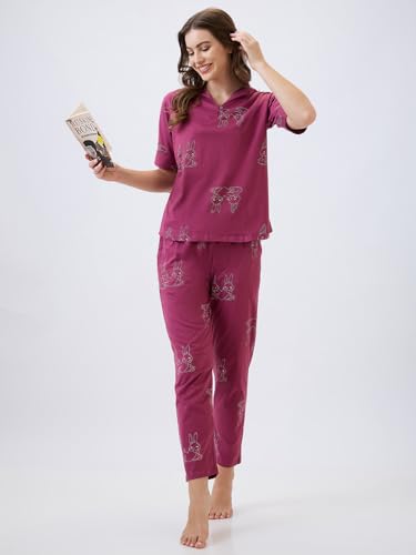 Image of AV2 Women's Cotton Printed Round Neck Short Sleeve Nightsuit Set | Pajama Set | Casual Night Dress for Women- 2887
