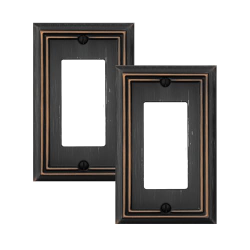 OKAWYC Single Decorator Light Switch Cover Adler Metal Wall Plate, 2-Pack Aged Bronze 1 Gang Single Rocker, for Receptacle Dimmer Switch GFCI Outlet, Switch Cover Decorative Wallplate, Durable