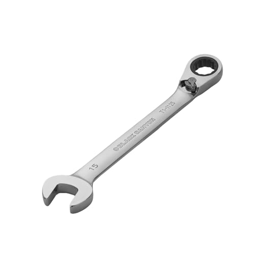 Image of BLACK CANYON 15 mm Ratchet Combination Wrench, 12-Point Box End & Hex Opening, Polished Steel Ratcheting Wrench with SAE & Metric Sizes