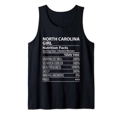 North Carolina NC Girl Nutrition Facts Funny Women USA State Tank Top