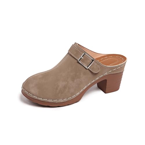 Sandalias de mujer con tacón cómodas sandalias sin cordones de color liso de cuero con puntera cerrada zapatos de playa de cuña zapatos de verano sandalias sandalias zapatillas de estar por casa
