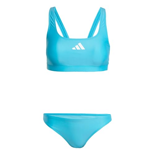 adidas Bikini Femenino de 3 Rayas con Espalda en V 30, Lucid Cian/Blanco, 58