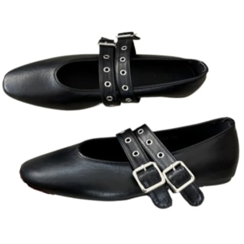 Emo Shoes Mary Janes Ballet Flats Y2K Retro Rave Grunge Buckle Shoes for Women Preppy Teen Girls - Non Slip Kawaii Elegant Cute Comfortable Walking Birthday Gifts Back to School Party Lightweight