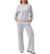 PINSPARK 2 Piece Sets For Women Long Sleeve Crewneck Sweatshirts Drawstring Straight Leg Pants Fa...