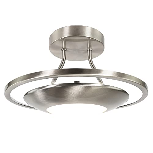 Image of Happy Homewares Modernistic and Sleek Semi Flush Eco Friendly LED Ceiling Light Fitting in Satin Nickel | 10w = 60w | 3000k Warm White | 870 Lumens
